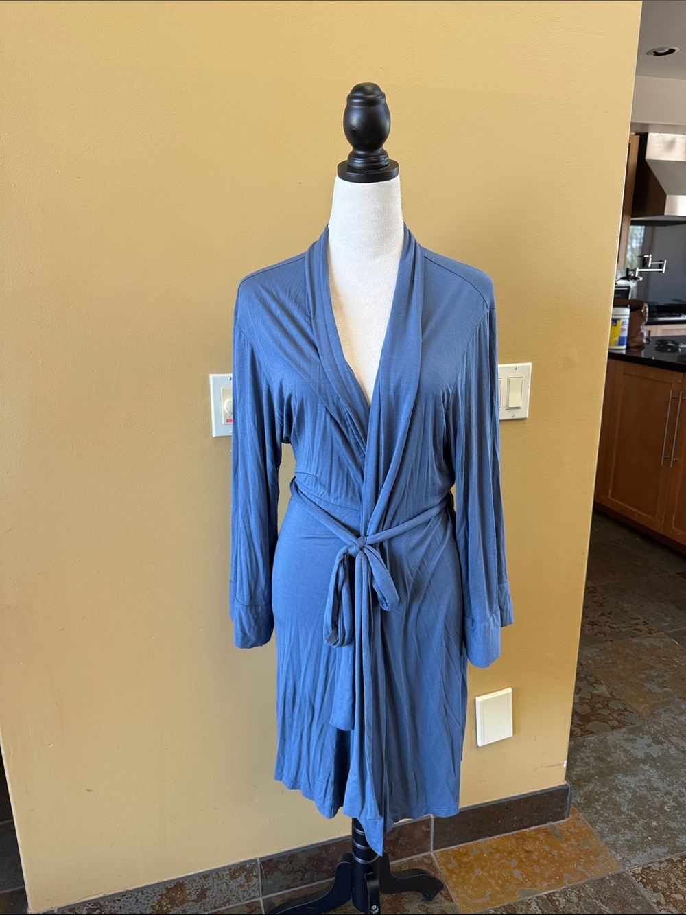Natori Blue Wrap Robe with Self Tie